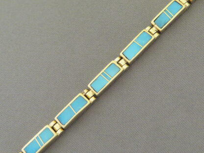 14kt Gold & Turquoise Inlay Link Bracelet