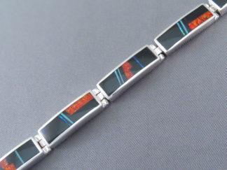 Multi-Stone Bracelet - Black Jade & Turquoise & Opal Inlay Link Bracelet by Native American jeweler, Tim Charlie $555- FOR SALE