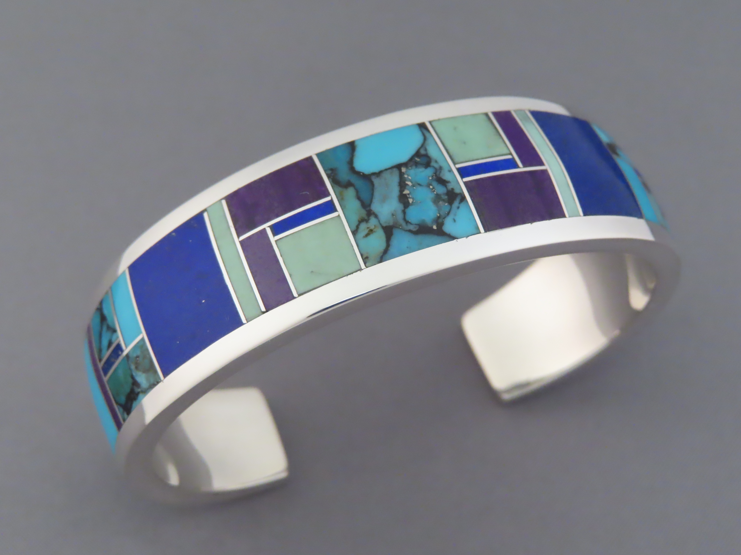 Buy Inlay Jewelry - Inlaid Multi-Stone Cuff Bracelet by Native American Indian Jeweler, Peterson Chee $660- FOR SALE