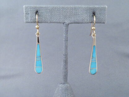 Gold Turquoise Inlay Earrings – Long & Dangling