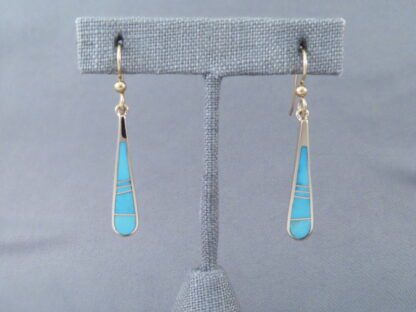 Gold Turquoise Inlay Earrings – Long & Dangling