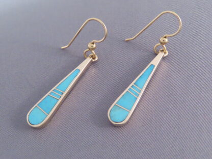 Gold Turquoise Inlay Earrings – Long & Dangling