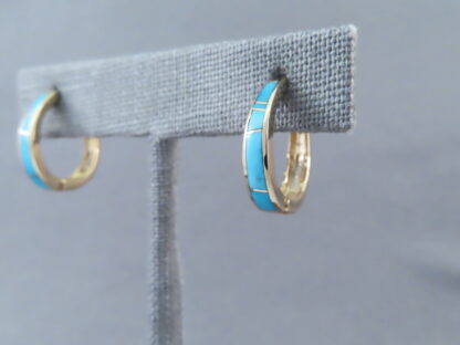 14kt Gold & Turquoise Inlay Earrings (light-weight)