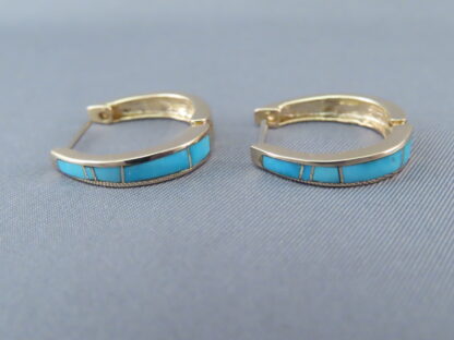 14kt Gold & Turquoise Inlay Earrings (light-weight)