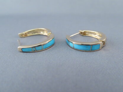 14kt Gold & Turquoise Inlay Earrings (light-weight)