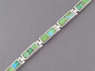 Turquoise Jewelry - Dainty Green Sonoran Turquoise Inlay Link Bracelet by Navajo jeweler, Tim Charlie $510- FOR SALE