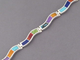 Shop Inlay Jewelry - 'Wavy' Inlaid Multi-Color Link Bracelet by Native American (Navajo) jeweler, Tim Charlie $465- FOR SALE