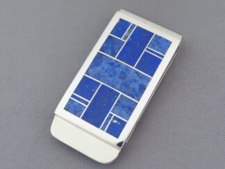 Buy Money Clips with Inlay - Lapis Inlaid Money Clip by Native American jeweler, Charles Willie $240- FOR SALE