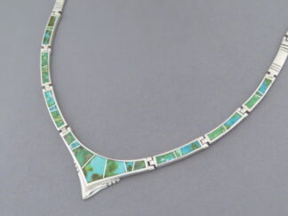 Green Turquoise Inlay & Sterling Silver Necklace