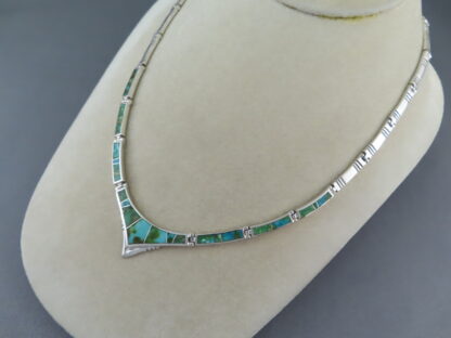 Green Turquoise Inlay & Sterling Silver Necklace