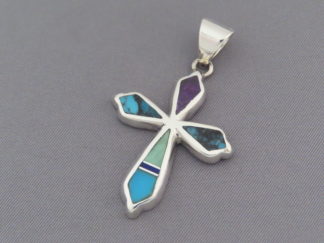 Inlay Cross - Mid-Size Inlaid Multi-Stone Cross Pendant by Native American Jewelry Artist, Pete Chee FOR SALE $170-