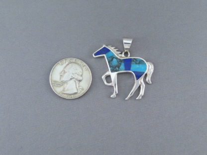 Turquoise & Lapis Inlay Horse Pendant (Larger)