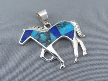 Turquoise & Lapis Inlay Horse Pendant (Larger)
