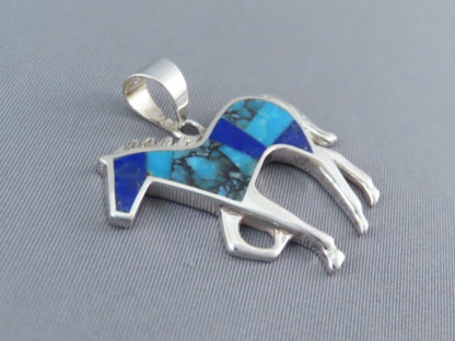 Turquoise & Lapis Inlay Horse Pendant (Larger)