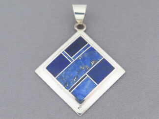 Inlaid Jewelry - Lapis Inlay Pendant (diamond-shaped) by Native American jeweler, Tim Charlie $180- FOR SALE