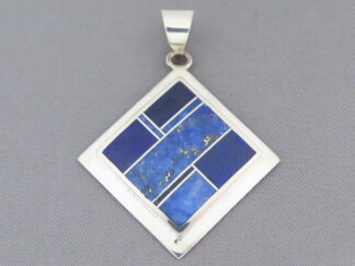 Sterling Silver & Lapis Inlay Diamond-Shaped Pendant