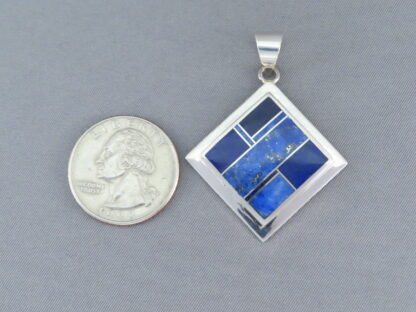 Sterling Silver & Lapis Inlay Diamond-Shaped Pendant