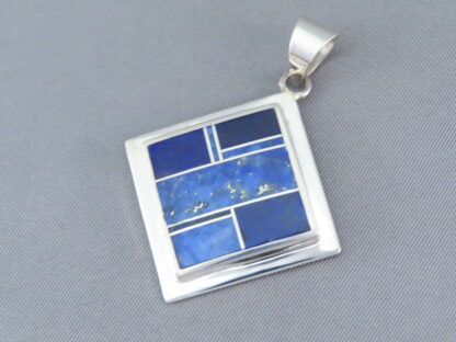 Sterling Silver & Lapis Inlay Diamond-Shaped Pendant