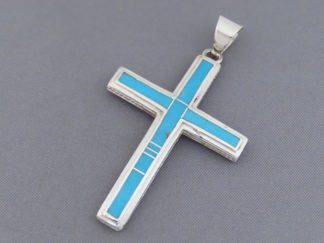 Shop Inlaid Jewelry - Larger Turquoise Inlay Cross Pendant by Native American Jeweler, Peterson Chee $235- FOR SALE
