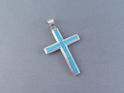 Turquoise Inlay Cross Pendant (Larger)