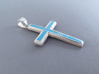 Turquoise Inlay Cross Pendant (Larger)