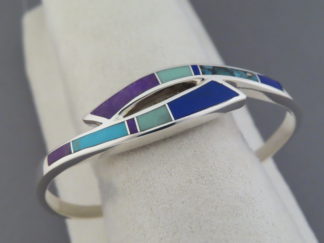 Inlay Jewelry - 'Open' design Inlaid Multi-Stone Cuff Bracelet by Native American jeweler, Peterson Chee $330- FOR SALE