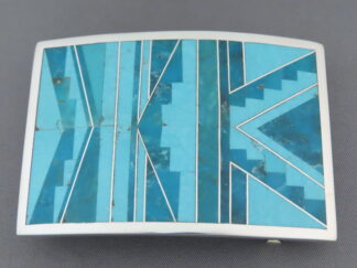 Buy Turquoise Buckle - Detailed Turquoise Inlay Belt Buckle by Native American jeweler, Charles Willie $1,200- FOR SALE