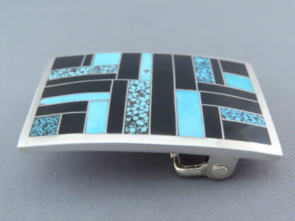 Black Jade & Turquoise Inlay Belt Buckle