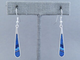 Buy Native American Jewelry - Long Lapis & Opal Inlay Earrings (Hooks) by Navajo jeweler, Tim Charlie FOR SALE $180-