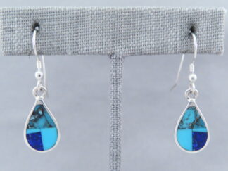 Shop Inlaid Jewelry - Turquoise & Lapis Inlay Teardrop Earrings by Native American jeweler, Tim Charlie $165- FOR SALE