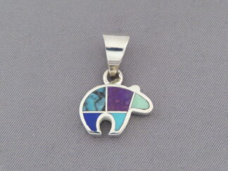 Native American Jewelry - Small Inlaid Multi-Stone BEAR Slider Pendant by Navajo jeweler, Pete Chee $110- FOR SALE