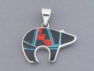 Native American Jewelry - Mid-Size Jade & Opal & Turquoise Inlay Bear Pendant by Navajo jeweler, Pete Chee FOR SALE $240-