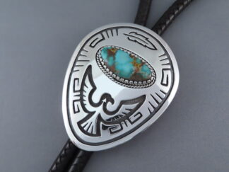 Darling Darlene Turquoise Bolo Tie with Thunderbird by Native American jewelry artist, Leonard Gene $1,400- FOR SALE