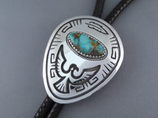 Darling Darlene Turquoise Bolo Tie with Thunderbird & Feathers