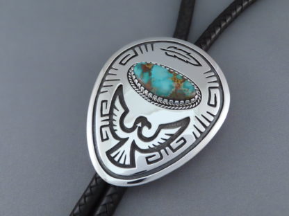 Darling Darlene Turquoise Bolo Tie with Thunderbird & Feathers