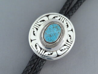 Buy Native American Jewelry - Kingman Turquoise Bolo Tie by Navajo jeweler, Leonard Nez $1,425- FOR SALE