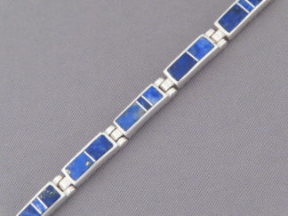 Native American Jewelry - Dainty Lapis Inlay Link Bracelet by Navajo jeweler, Tim Charlie FOR SALE $440-