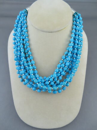 Full 10-Strand Sleeping Beauty Turquoise Necklace by Native American Navajo Indian jewelry artist, Desiree Yellowhorse $2,200- FOR SALE