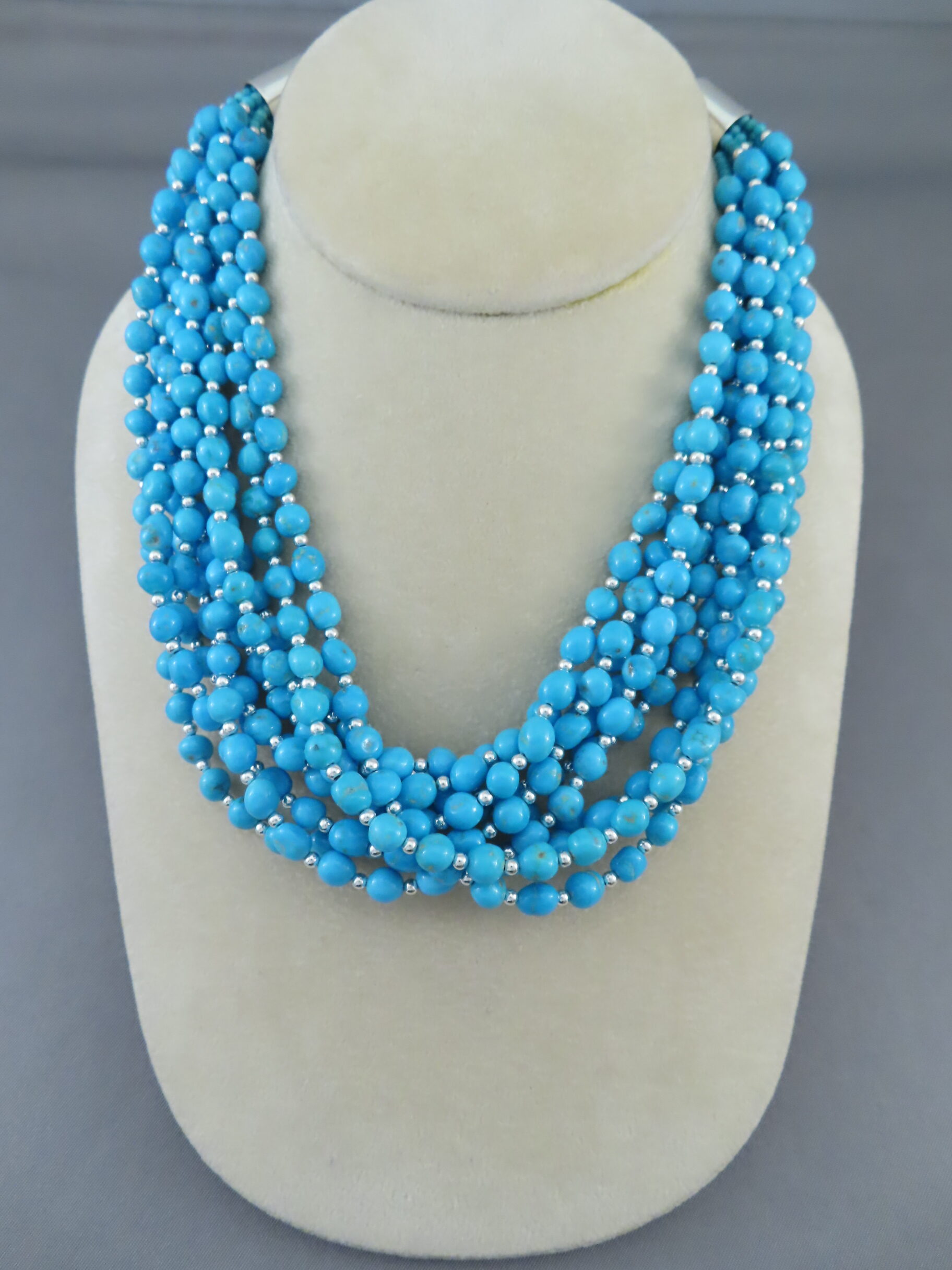 Full 10-Strand Sleeping Beauty Turquoise Necklace by Native American Navajo Indian jewelry artist, Desiree Yellowhorse $2,200- FOR SALE