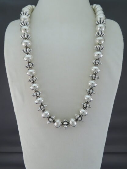 Long Sterling Silver Multi-Shaped Bead Necklace (26 1/2″)