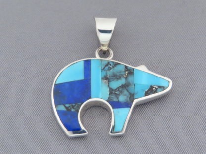 Turquoise & Lapis Inlay Bear Pendant (medium-sized)