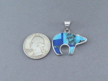 Turquoise & Lapis Inlay Bear Pendant (medium-sized)