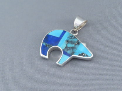 Turquoise & Lapis Inlay Bear Pendant (medium-sized)