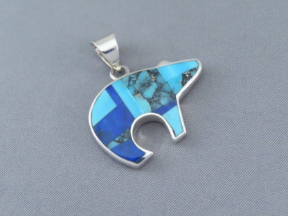 Turquoise & Lapis Inlay Bear Pendant (medium-sized)