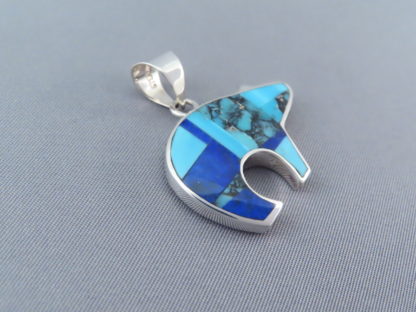 Turquoise & Lapis Inlay Bear Pendant (medium-sized)