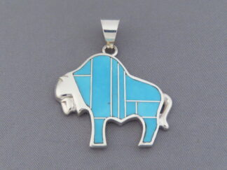 Turquoise Buffalo - Turquoise Inlay Bison Pendant by Native American Indian Jewelry Artist, Tim Charlie $235- FOR SALE