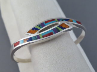 Shop Inlay Jewelry - Contoured Multi-Color Fine Inlay Bracelet Cuff by Native American jeweler, Peterson Chee FOR SALE $575-