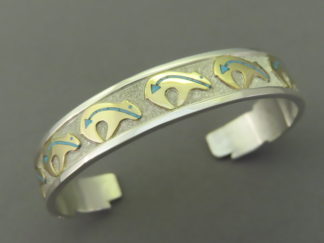 Robert Taylor Silver & Gold ‘Bear’ Bracelet with Turquoise Inlay