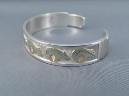 Robert Taylor Silver & Gold ‘Bear’ Bracelet with Turquoise Inlay