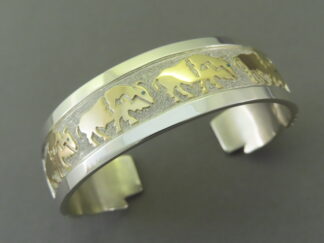 Buffalo Bracelet - Silver & Gold Cuff Bracelet with Bison by Native American (Navajo) jewelry artist, Robert Taylor FOR SALE $995-